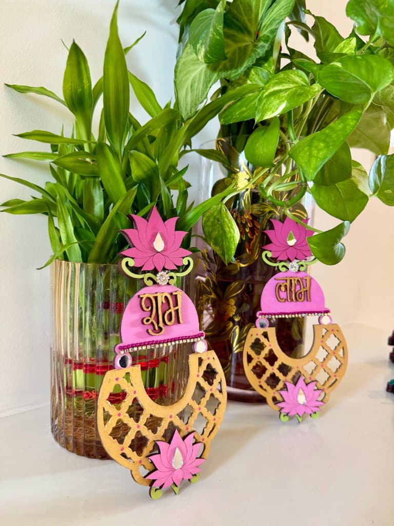 Chandbali Jali Shubh-Labh - Gold Pink