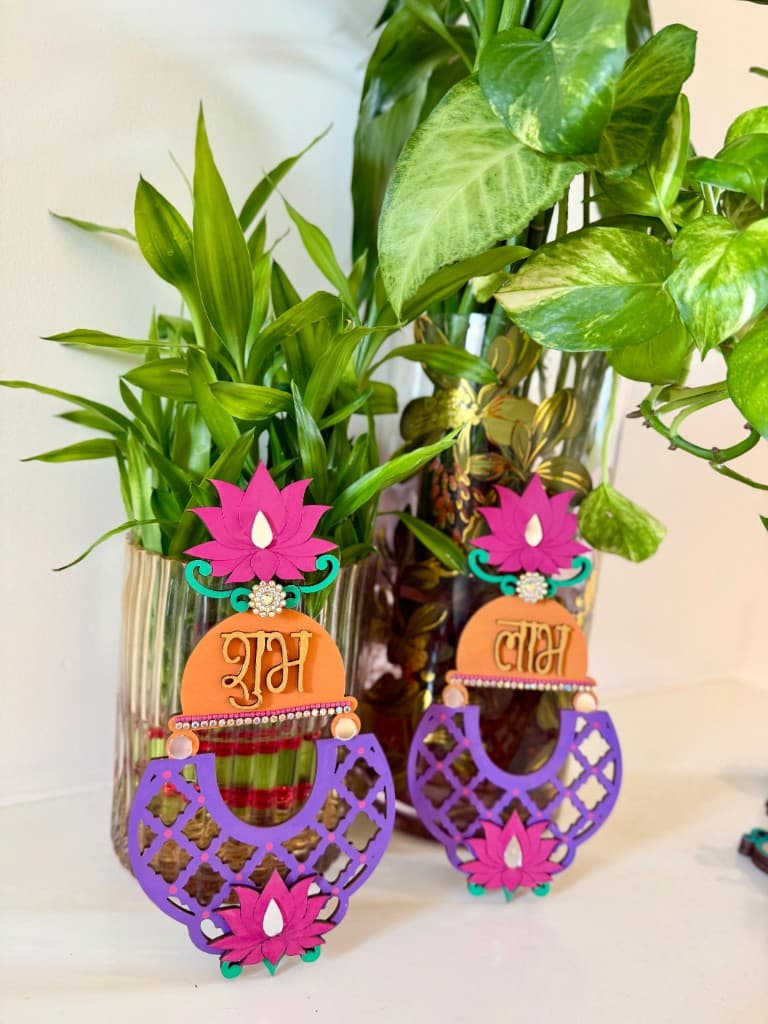 Chandbali Jali Shubh-Labh - Purple Orange