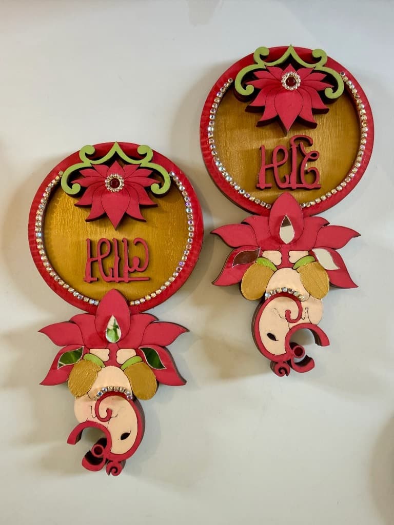 Ganesha Blessing Shubh-Labh - Teal Pink